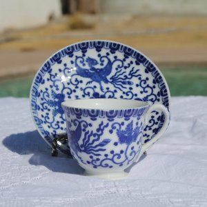 Vintage Blue Phoenix Demitasse Cup & Saucer Set, Maruta, Occupied Japan